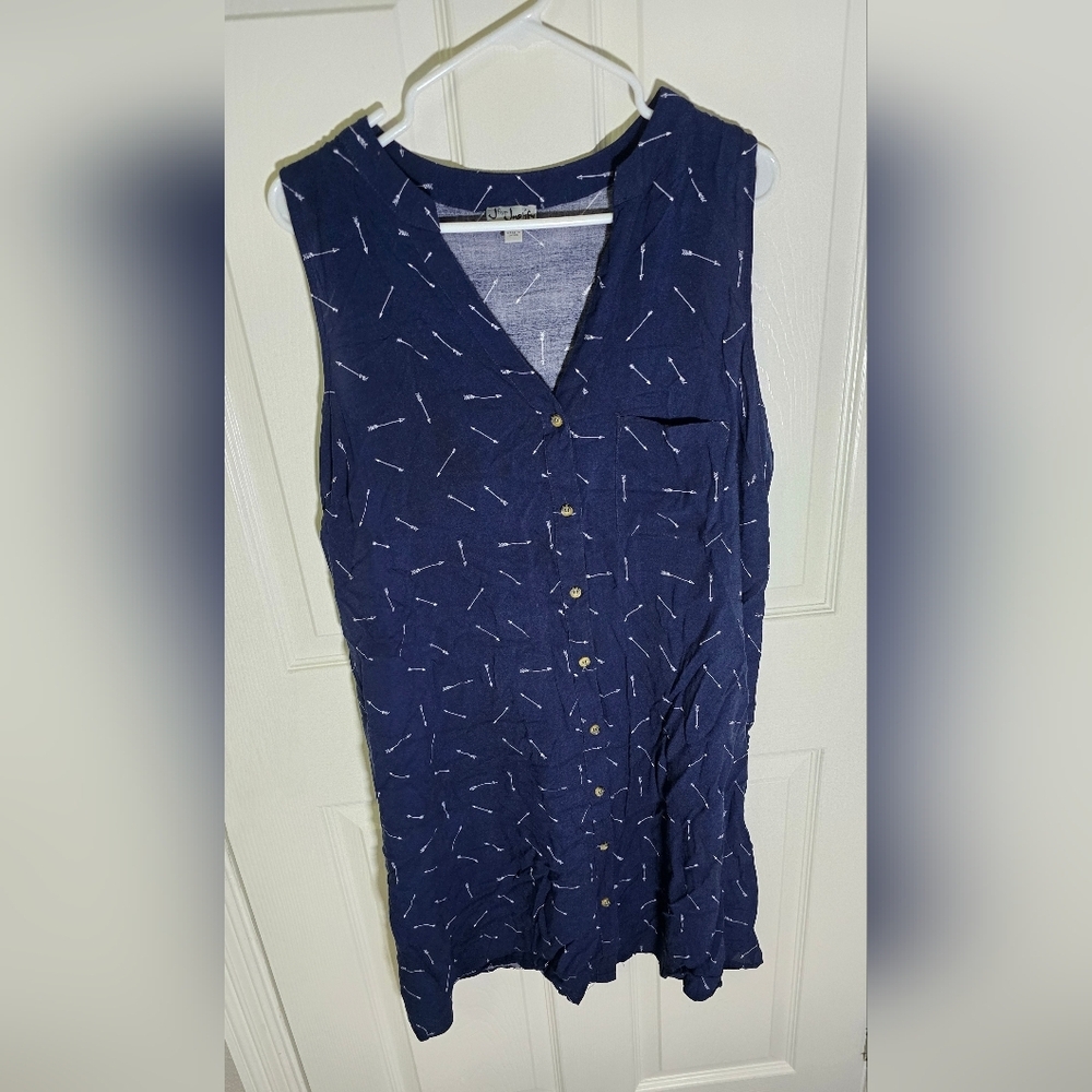 J for Justify Womens Button Up V Neck Arrow Print Navy Dress 2X